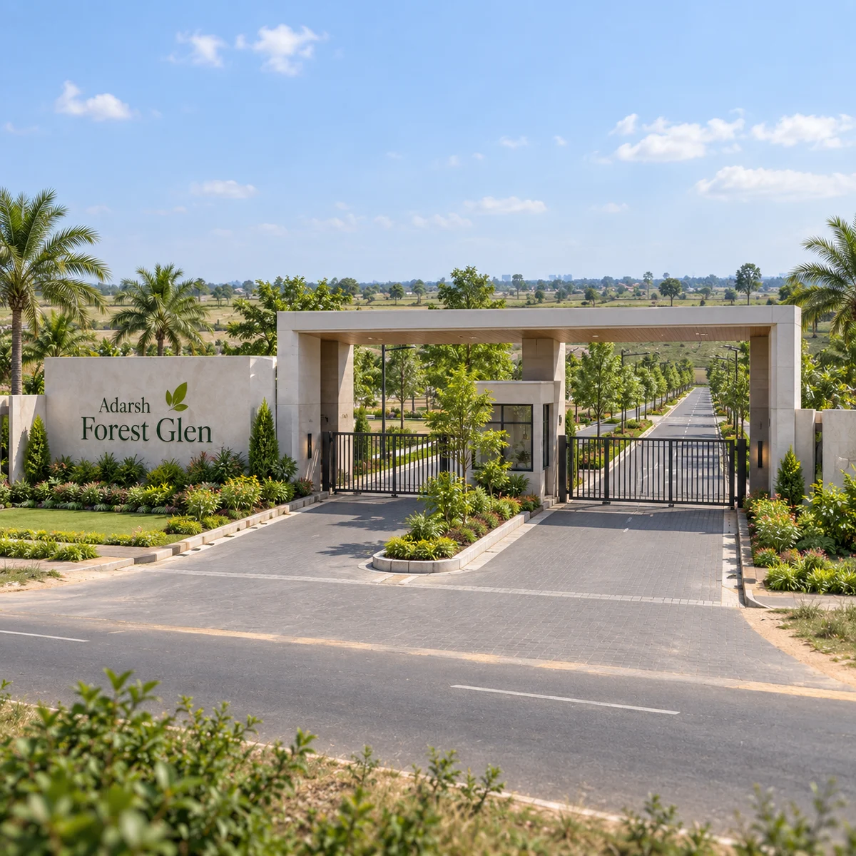 Adarsh Forest Glen entry plaza and security cabin at the gated entrance