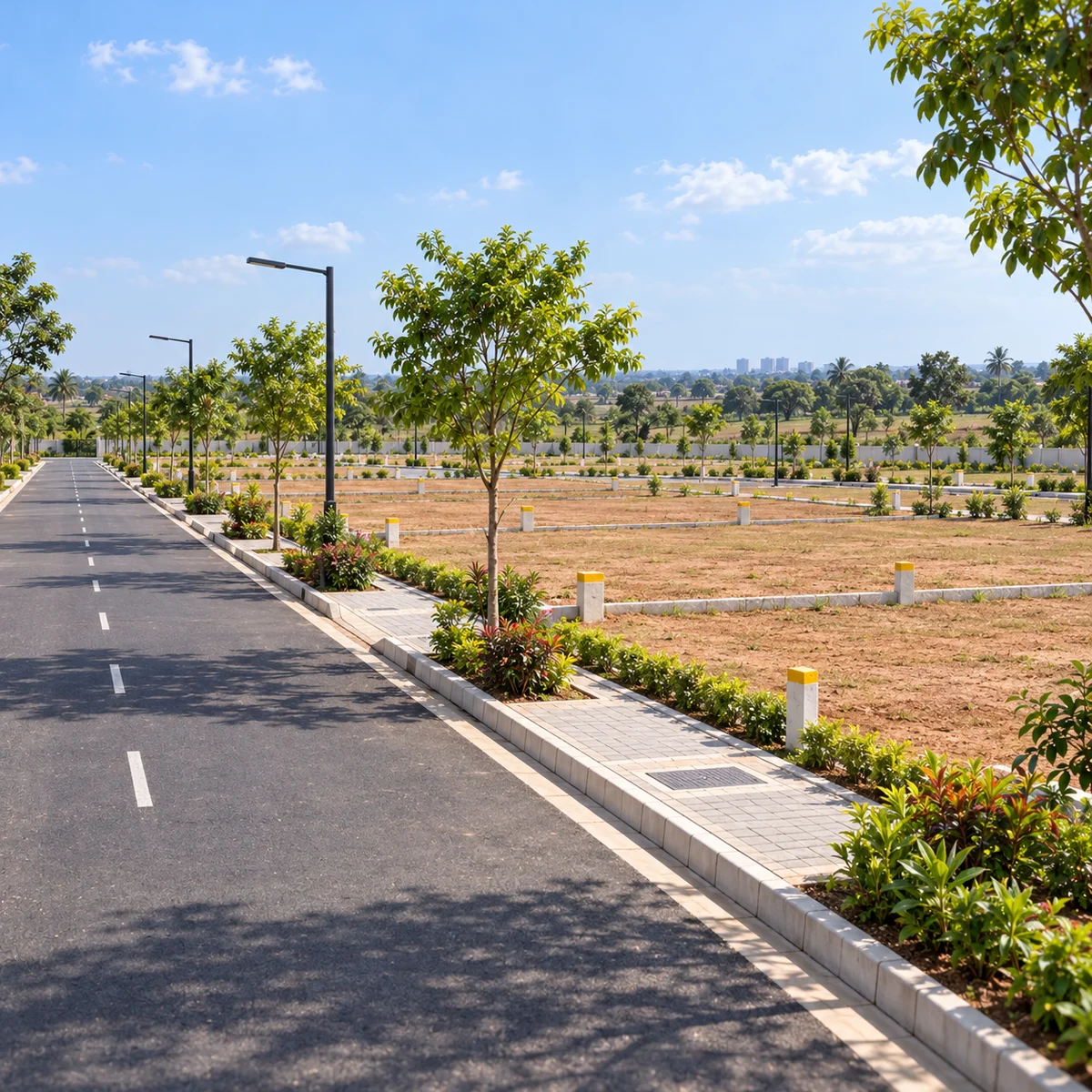 Adarsh Forest Glen formed plots with boundary markers along an internal road