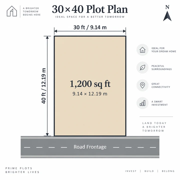 Adarsh Forest Glen 30 x 40 ft plot plan, 1,200 sq ft (9.14 x 12.19 m)
