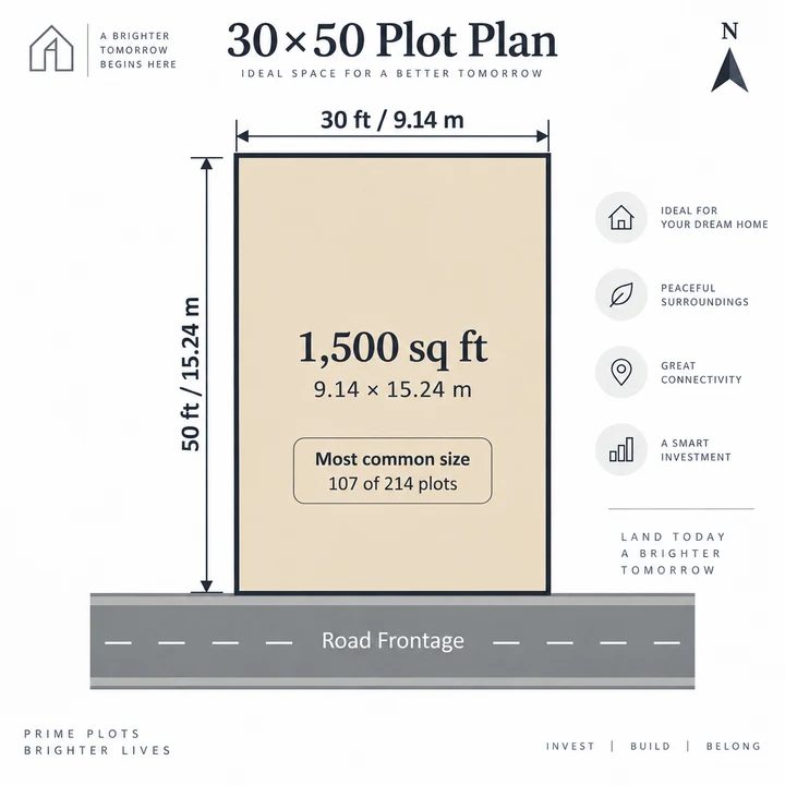 Adarsh Forest Glen 30 x 50 ft plot plan, 1,500 sq ft (9.14 x 15.24 m)