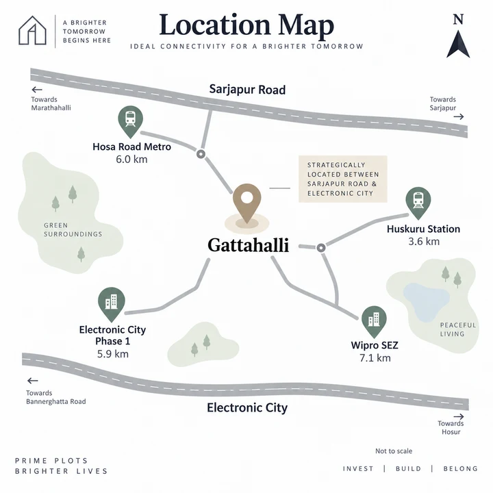 Adarsh Forest Glen location map in Gattahalli between Sarjapur Road and Electronic City