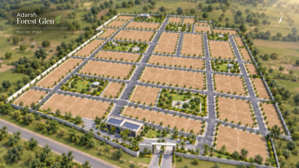 Adarsh Forest Glen layout plan with internal roads, parks and plots